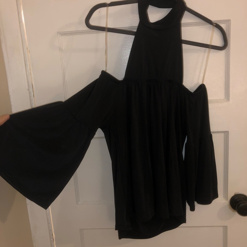 High neck off the shoulder top